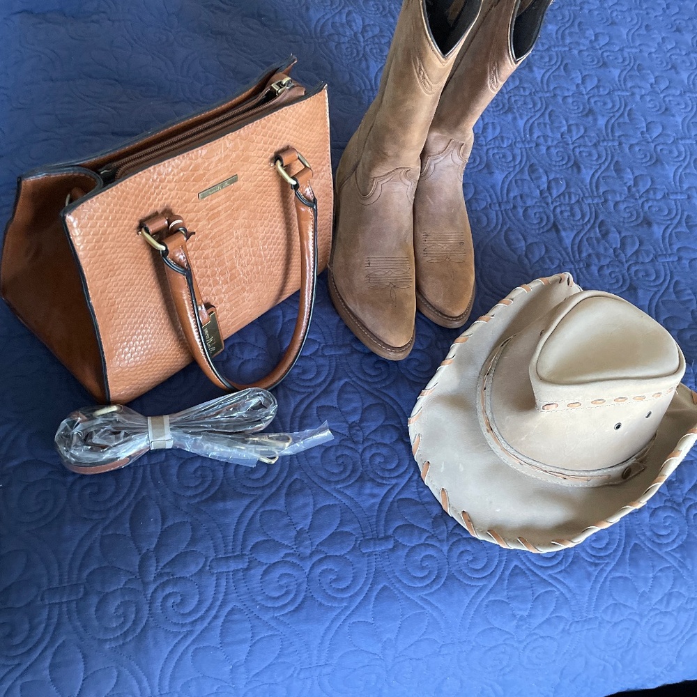 Leather Boots, Purse and Hat